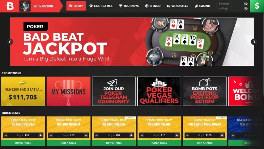 Лобби кэш-столов BetOnline — холдем 6-max и 9-max от NL10 до NL200